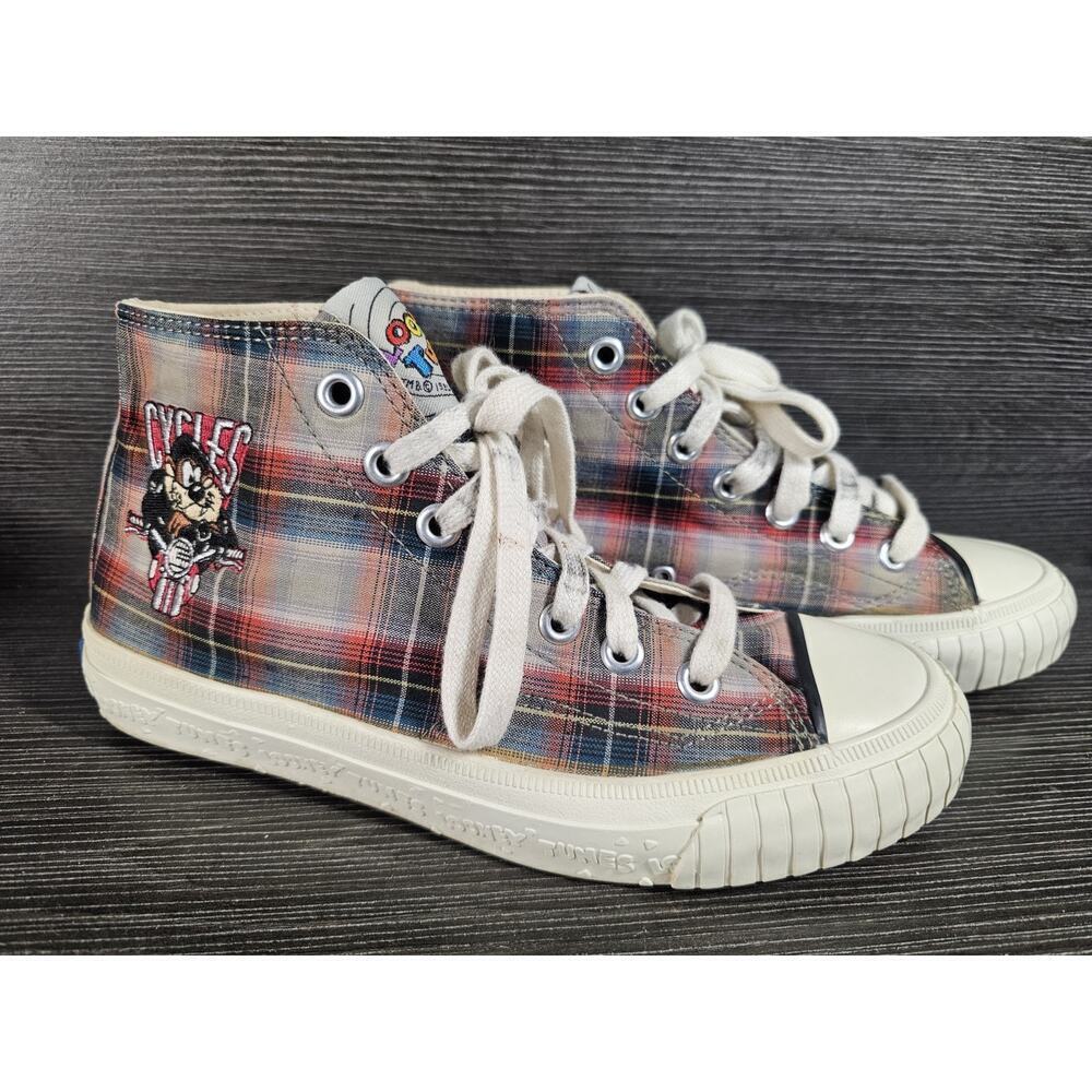 Vintage KEDS Plaid Taz Looney Tunes 7.5 90s Grunge Skater 1994 Motorcycle